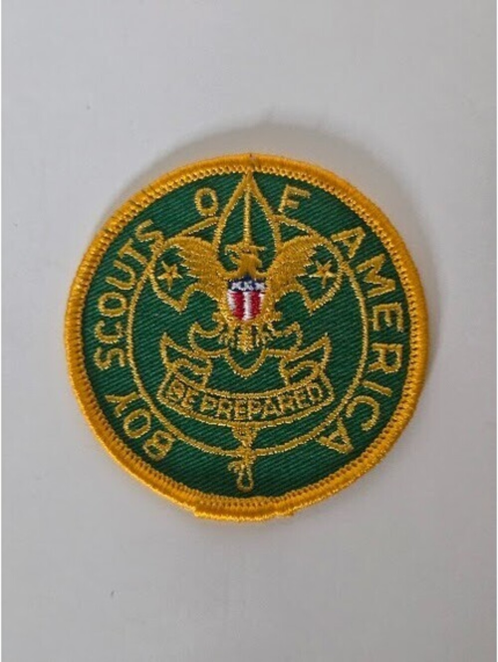 Boy Scouts of America Round Patch Green Gold Emblem Be Prepared Motto Badge